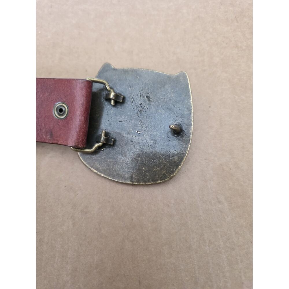 Lucky Brand Leather Belt With Owl Buckle Vintage Size 32" - Picture 3 of 14
